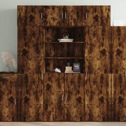 Berkfield Home Storage Cabinet Smoked Oak 80x42.5x225 cm Engineered Wood in Brown - thumbnail 1