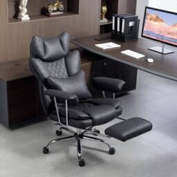 EONLION Black Home Office Chair, Leathaire Desk Chair - Size: 100 cm - thumbnail 1