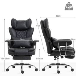 EONLION Black Home Office Chair, Leathaire Desk Chair - Size: 100 cm - thumbnail 2