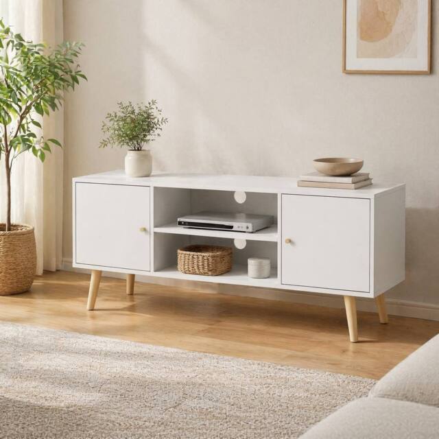 STILVORA TV Stand with 2 Doors & Shelves 120 cm White - image 1