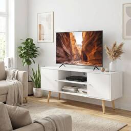STILVORA TV Stand with 2 Doors & Shelves 120 cm White - thumbnail 3