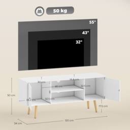 STILVORA TV Stand with 2 Doors & Shelves 120 cm White - thumbnail 4