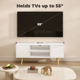 STILVORA TV Stand with 2 Doors & Shelves 120 cm White - thumbnail 9