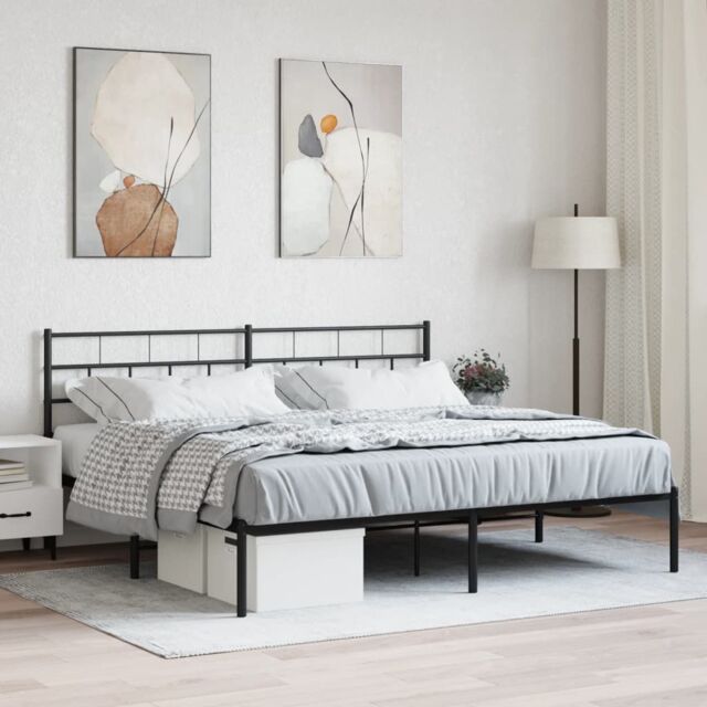 Berkfield Home Metal Bed Frame with Headboard Black 183x213 cm - image 1