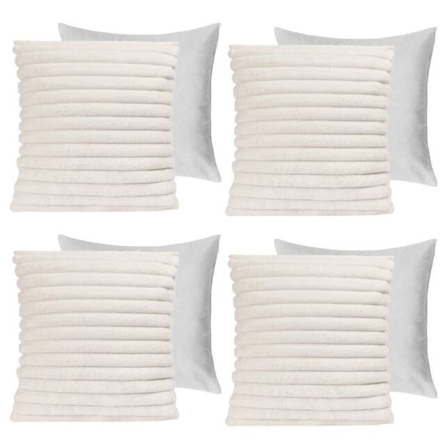 OHS 4 x Faux Fur Thick Rib Filled Cushion Covers in White - Size: 45 cm x 45 cm - image 1