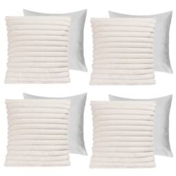 OHS 4 x Faux Fur Thick Rib Filled Cushion Covers in White - Size: 45 cm x 45 cm - thumbnail 1