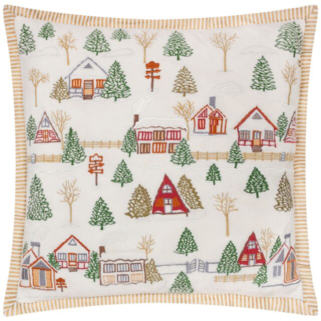 Paoletti Winter Ski Lodges Embroidered Polyester Filled Cushion in White - Size: 50 cm x 50 cm - image 1