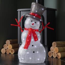 Samuel Alexander 55cm Acrylic Snowman with Top Hat & Red Scarf in White - thumbnail 2