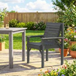OUTSUNNY Wood Garden Chair Outdoor Dining Chair with Curved Seat in Grey - Size: Armchair - thumbnail 1