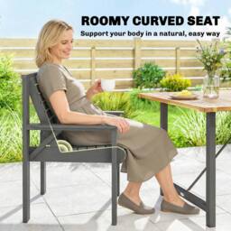 OUTSUNNY Wood Garden Chair Outdoor Dining Chair with Curved Seat in Grey - Size: Armchair - thumbnail 4