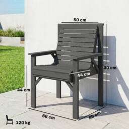 OUTSUNNY Wood Garden Chair Outdoor Dining Chair with Curved Seat in Grey - Size: Armchair - thumbnail 3