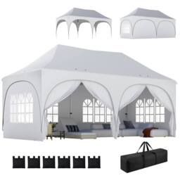 OUTSUNNY 3 x 6m Pop Up Gazebo with Sides, Peak Top Garden Party Tent Marquee - thumbnail 2