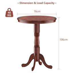 Costway Round Pub Pedestal Side Table w/ Stable Base Wooden Dining Table in Dark Brown - thumbnail 2