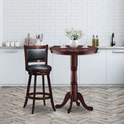 Costway Round Pub Pedestal Side Table w/ Stable Base Wooden Dining Table in Dark Brown - thumbnail 3