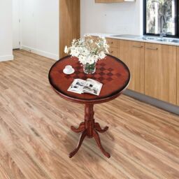 Costway Round Pub Pedestal Side Table w/ Stable Base Wooden Dining Table in Dark Brown - thumbnail 4