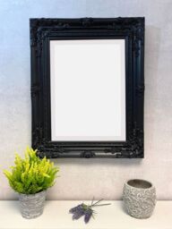 Downton Interiors Antique Style Black Wood Frame Wall Mirror with Bevelled Glass 53cm x 43cm - Size: Small