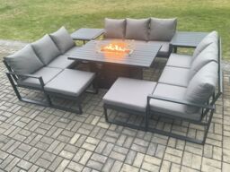 Fimous Aluminium 11 Seater Garden Furniture Outdoor Set Patio Lounge Sofa Gas Fire Pit Dining Table Set with 2 Big Footstools in Dark Grey - thumbnail 2