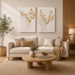 "Mafett Set of 2 Abstract Floral Canvas Wall Art Print in White - Size: W24"" x H32"""