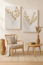 "Mafett Set of 2 Abstract Floral Canvas Wall Art Print in White - Size: W24"" x H32""" - thumbnail 2