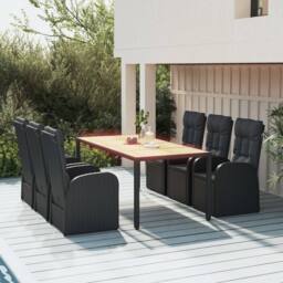 Berkfield Home 7 Piece Garden Dining Set Black Poly Rattan&Solid Wood Acacia - thumbnail 2