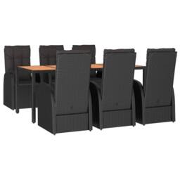 Berkfield Home 7 Piece Garden Dining Set Black Poly Rattan&Solid Wood Acacia - thumbnail 3