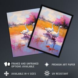 Artery8 Wall Art Print Wild Geese Pastel Colour Oil Painting Framed Picture in Purple - Size: A4 - thumbnail 2