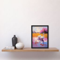 Artery8 Wall Art Print Wild Geese Pastel Colour Oil Painting Framed Picture in Purple - Size: A4 - thumbnail 4