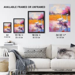 Artery8 Wall Art Print Wild Geese Pastel Colour Oil Painting Framed Picture in Purple - Size: A4 - thumbnail 3