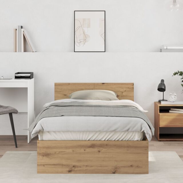 Berkfield Home Bed Frame with Headboard Artisan Oak 100 x 200 cm in Brown - image 1