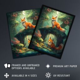 Artery8 Wall Art Print Kitsune Fox Spirits Painting Spring Blooms & Mythical Creatures in an Enchanted Forest Landscape Art Framed in Green - Size: A4 - thumbnail 2