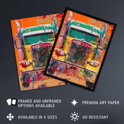 "Artery8 Colourful Truck Lorry Front Hippy Trippy Trucker Wall Art Print in Orange - Size: W24"" x H32""" - thumbnail 2
