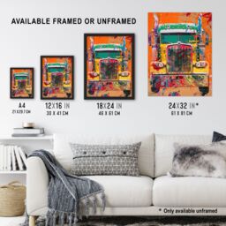 "Artery8 Colourful Truck Lorry Front Hippy Trippy Trucker Wall Art Print in Orange - Size: W24"" x H32""" - thumbnail 3