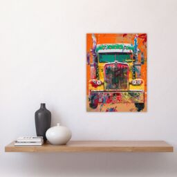 "Artery8 Colourful Truck Lorry Front Hippy Trippy Trucker Wall Art Print in Orange - Size: W24"" x H32""" - thumbnail 4