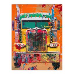 "Artery8 Colourful Truck Lorry Front Hippy Trippy Trucker Wall Art Print in Orange - Size: W24"" x H32""" - thumbnail 1
