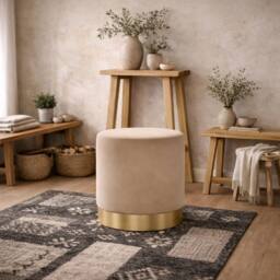Wyld Haus Kalua Small Beige Velvet Stool Brushed Gold Base