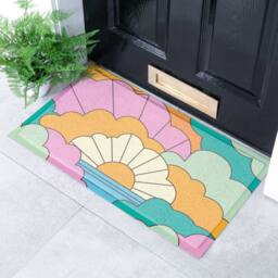 Artsy Mats Elizabeth Olwen Retro Clouds Indoor/Outdoor Doormat (70x40cm) in Pink - Size: 40 cm x 70 cm