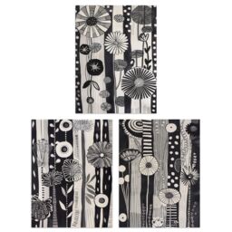 "Artery8 Set of 3 Black White Pattern Folk Art Flowers A4 Size Wall Art Prints in Light Grey - Size: W12"" x H16""" - thumbnail 1