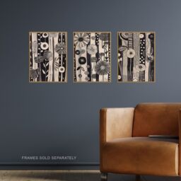 "Artery8 Set of 3 Black White Pattern Folk Art Flowers A4 Size Wall Art Prints in Light Grey - Size: W12"" x H16""" - thumbnail 2