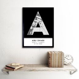 "Wee Blue Coo Wall Art Print Abu Dhabi United Arab Emirates City Map Modern Typography Stylish Letter Framed Word in Black - Size: W12"" x H16""" - thumbnail 2