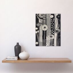 "Artery8 Black White Abstract Stripes Wildflowers Artwork Wall Art Print in Grey - Size: W18"" x H24""" - thumbnail 4