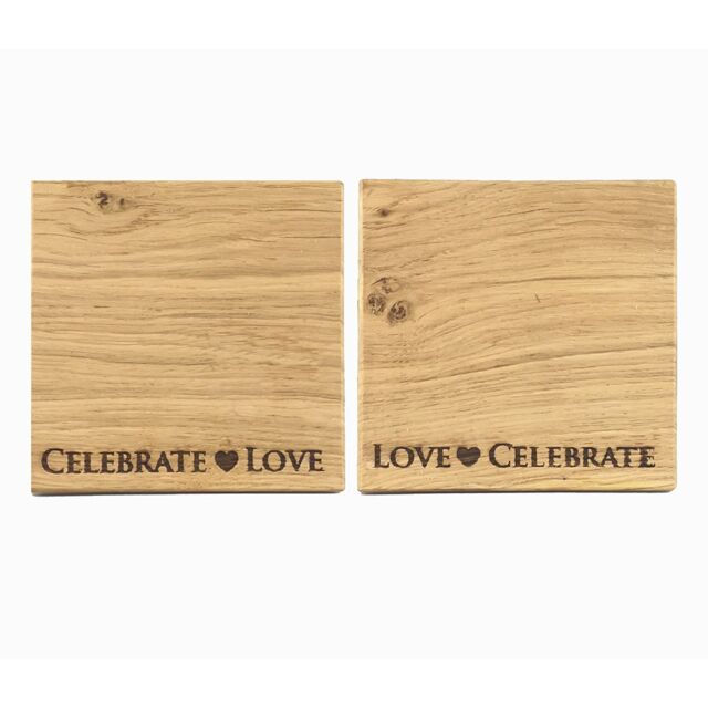 Selbrae House 2 Oak Coasters - Love & Celebrate in Beige - image 1