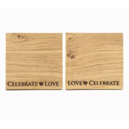Selbrae House 2 Oak Coasters - Love & Celebrate in Beige - thumbnail 1