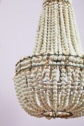 Orsina White Grey Boho Chandelier, Wooden Beaded Hanging Ceiling Light, Basket Drop Handmade Pendant, Light Fixture - thumbnail 3