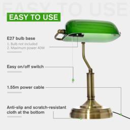 HOMCOM Banker's Table Lamps Set of 2 with Antique Bronze Tone Base, Green - thumbnail 5