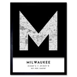 "Wee Blue Coo Wall Art Print Milwaukee Wisconsin United States City Map Modern Typography Stylish Letter Framed Word in Black - Size: W12"" x H16""" - thumbnail 1
