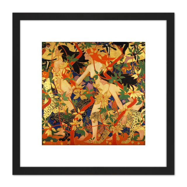 Artery8 Burns Hunt Diana Nymphs Goddess 1926 Painting 8X8 Inch Square Wooden Framed Wall Art Print Picture with Mount in Black - image 1
