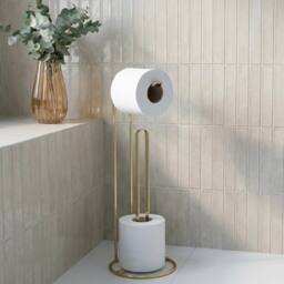 OHS Metal Freestanding Toilet Roll Holder Organiser Tissue Paper Storage in Gold