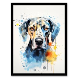 "Artery8 Wall Art Print Great Dane Lovers Gift Watercolour Pet Portrait Painting Artwork Art Framed - Size: W12"" x H16""" - thumbnail 1