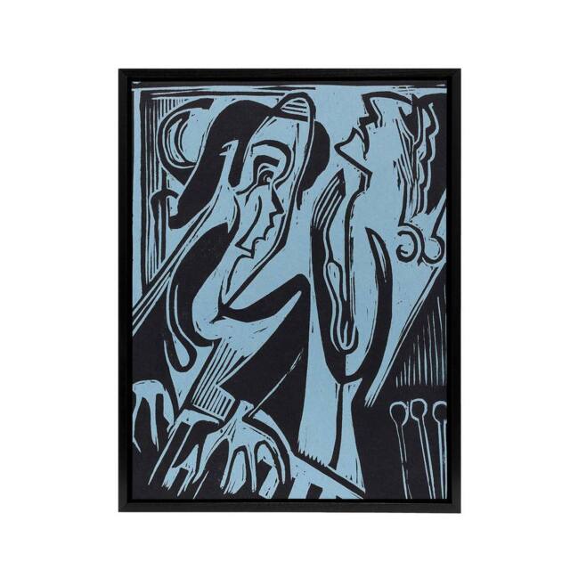 "Artery8 Abstract Pianist & Singer Kirchner Black Framed Canvas Art Print in Blue - Size: W24"" x H32""" - image 1