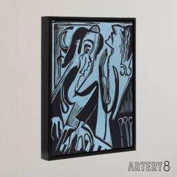 "Artery8 Abstract Pianist & Singer Kirchner Black Framed Canvas Art Print in Blue - Size: W24"" x H32""" - thumbnail 2
